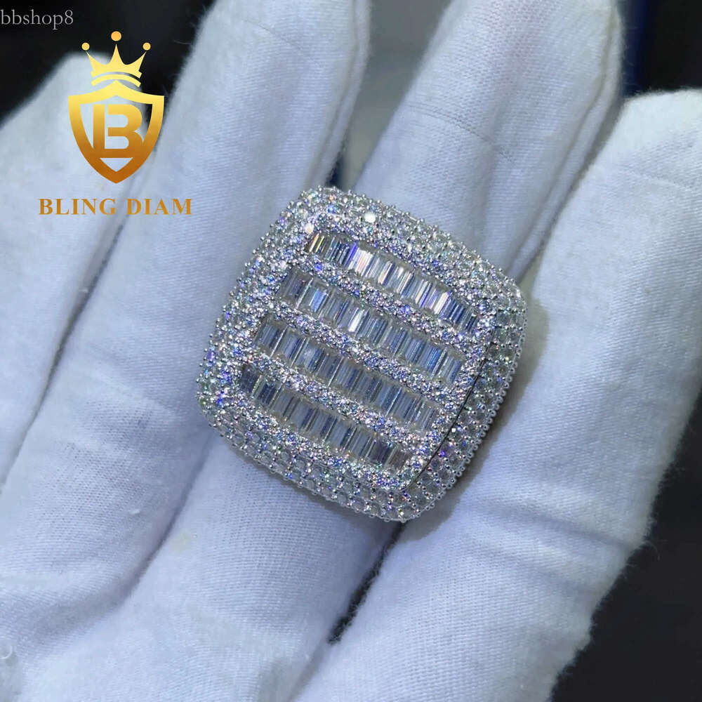 Hiphop Mens Pave Hip Hop Iced Out Cuban Ring Sier Rings Vvs Moissanite Dia Rapper Jewelry