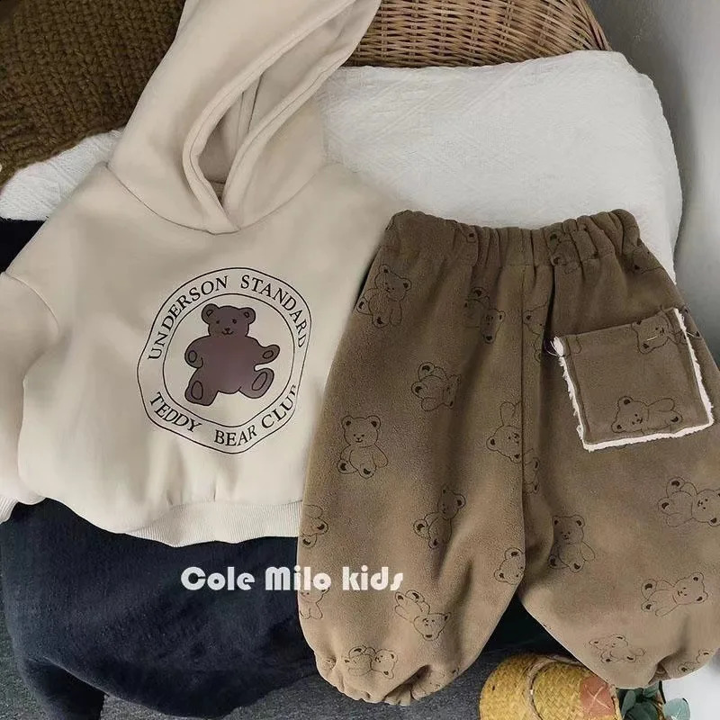 Autumn Velvet Baby Girl Sweatshirt Cotton Bear Print Long Sleeve Kid Girl Pullovers Loose Casual Outwear Toddler Girl Hoodie 250121