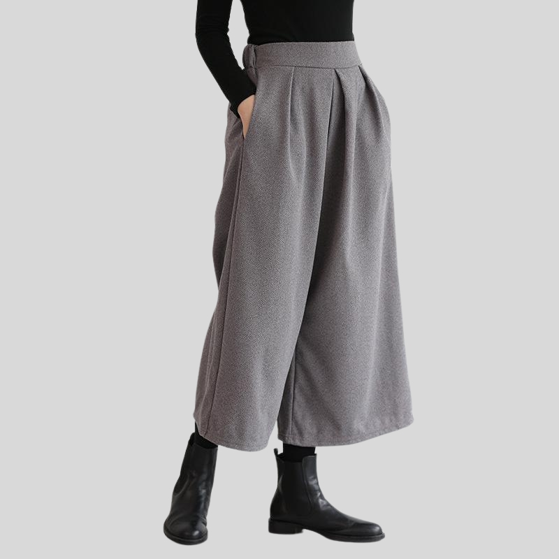 Autumn and winter new best-selling culottes loose wide-leg pants nine-point pants woolen elastic waist wide-leg pants