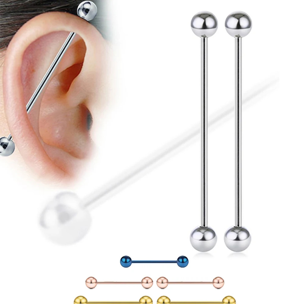 110pcs External Internal thread Piercing Jewelry G23 14G 16G Long Industrial Barbell Ring Tongue Sexy 250110