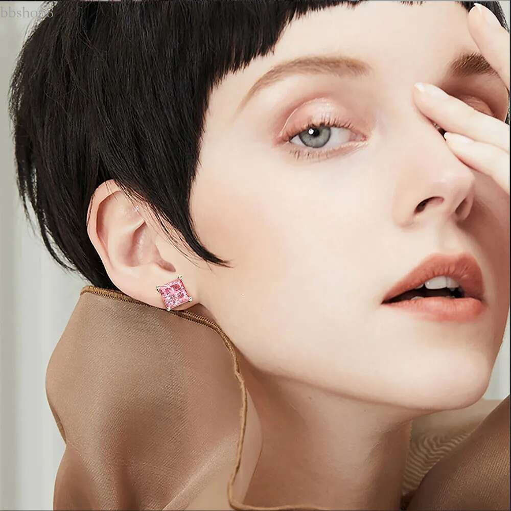 PANSYSEN Classic 6MM 7MM 8MM Square Created Moissanite Wedding Engagement Stud Earrings For Women Sier Fine Jewelry Gifts
