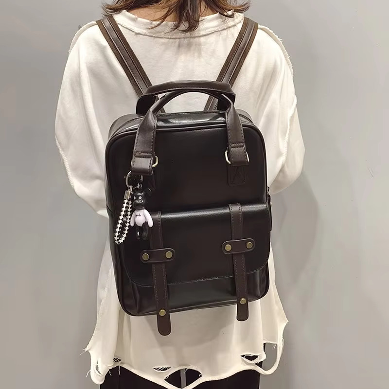 Fashion Designer High Quality Pu Leather Women's Vintage New Ladies Travel Backpack Solid Color Women Shoulder Bags