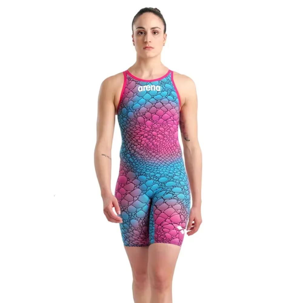 Womens Swimsuit Triathlon Compeve Training Knee Length Quick Dry One Piece Swimwear Swimming Pool Surfing Bathing Suit