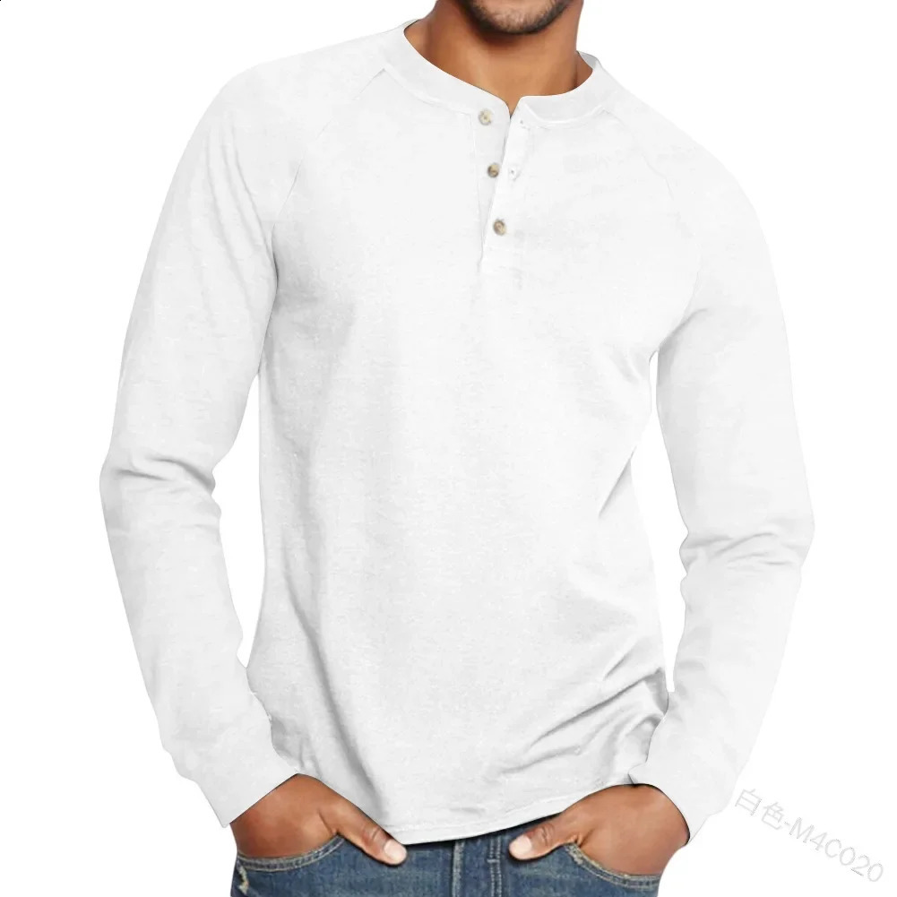 Spring Autumn Henley Shirts Color Black Patchwork Tees Mens Fashion Vintage Button V Neck Long Sleeve T Shirt Man Tops 250122