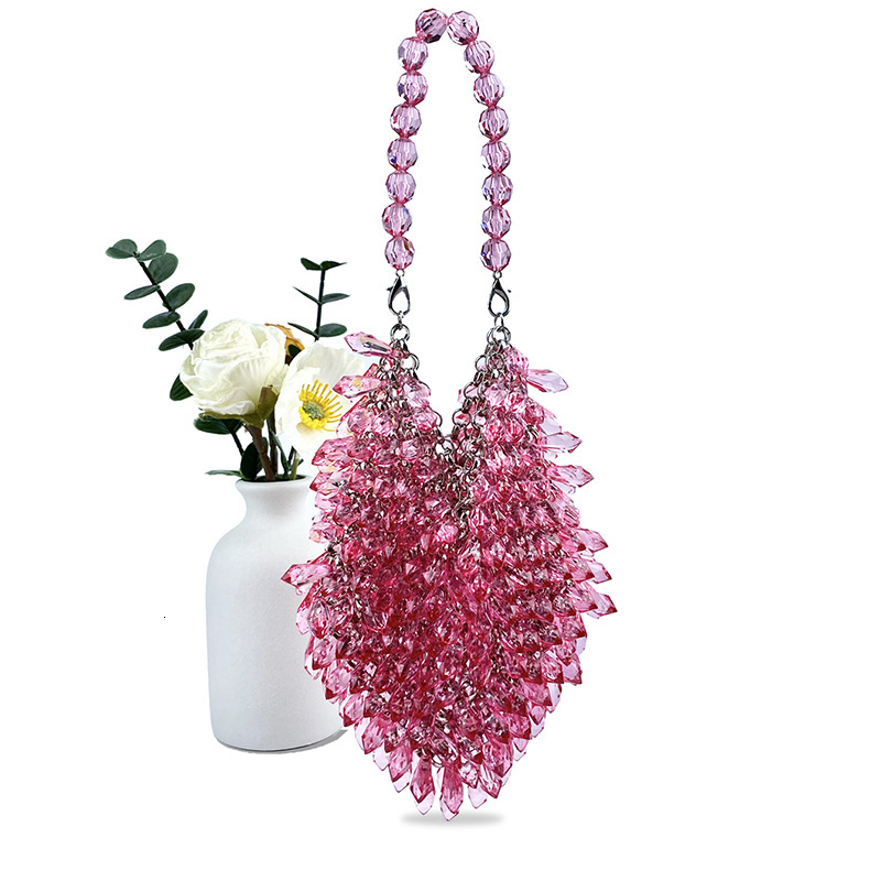 24 New Diamond Bucket Banquet Palace Style Handmade Woven Crystal Bead Water Droplet Bag, Handbag