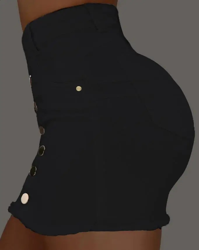 Sexy Skirt for Woman Spring Summer 2023 Plain Button Fly Raw Hem Mini Skinny Female Denim 250110Z