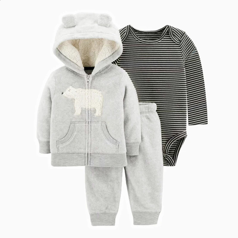 3Pcs Ircomll Baby Clothes Set Boy Girl 100% Cotton Kids LongSeeved CoatBodysuitsPants Children Clothing 250117