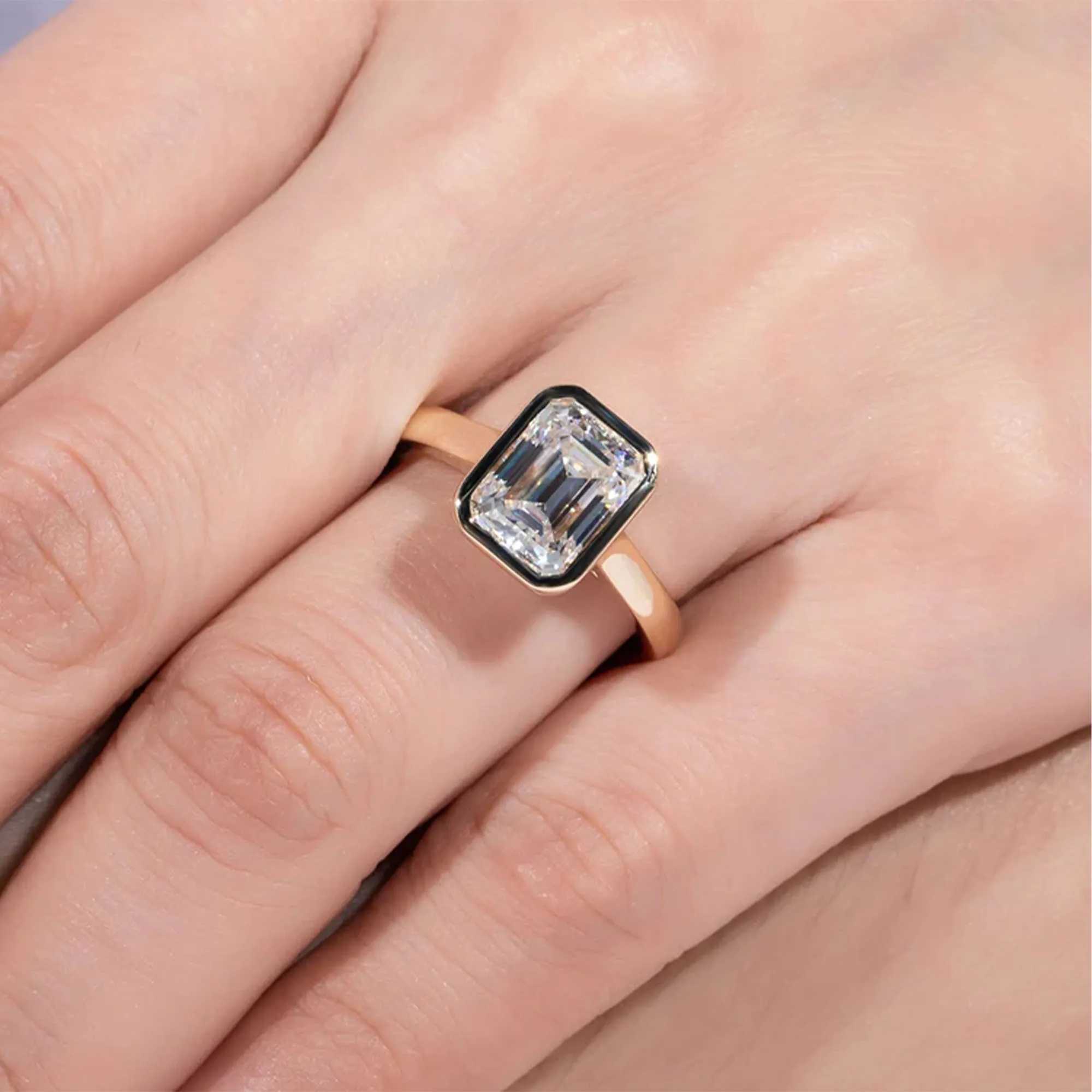 925 Silver Gold 1ct 2ct 3ct 5ct Emerald Cut Moissanite Bezel Setting Engagement Ring for Women Wedding Ring Party Jewelry