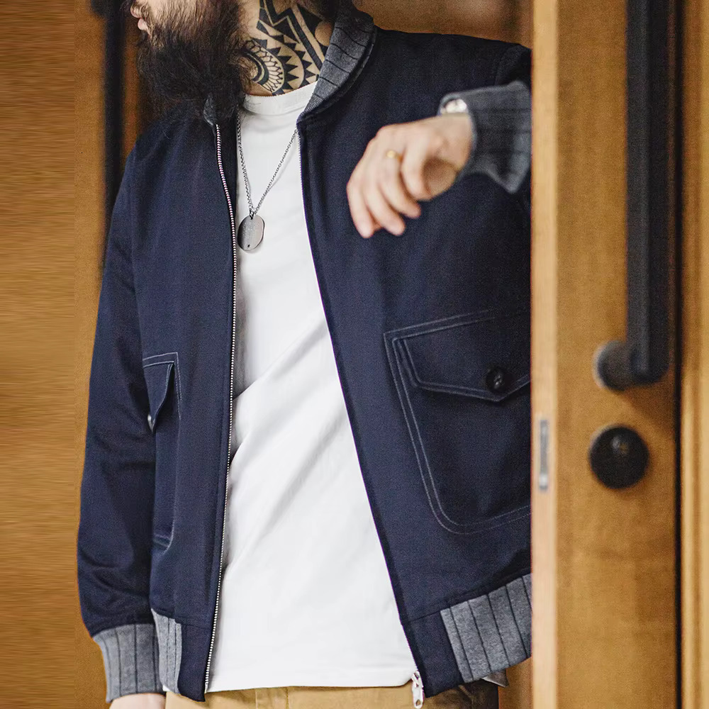 Maden Workwear American Retro A1 Pilot Bomber Short Contrasting Color Patchwork Baseball Jacket Men's Autumn