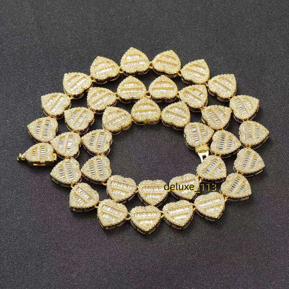 Dropshipping Hip Hop Jewelry 12mm Sterg Sier VVS Moissanite Dia Iced Out Heart Shape Tennis Chain Necklace