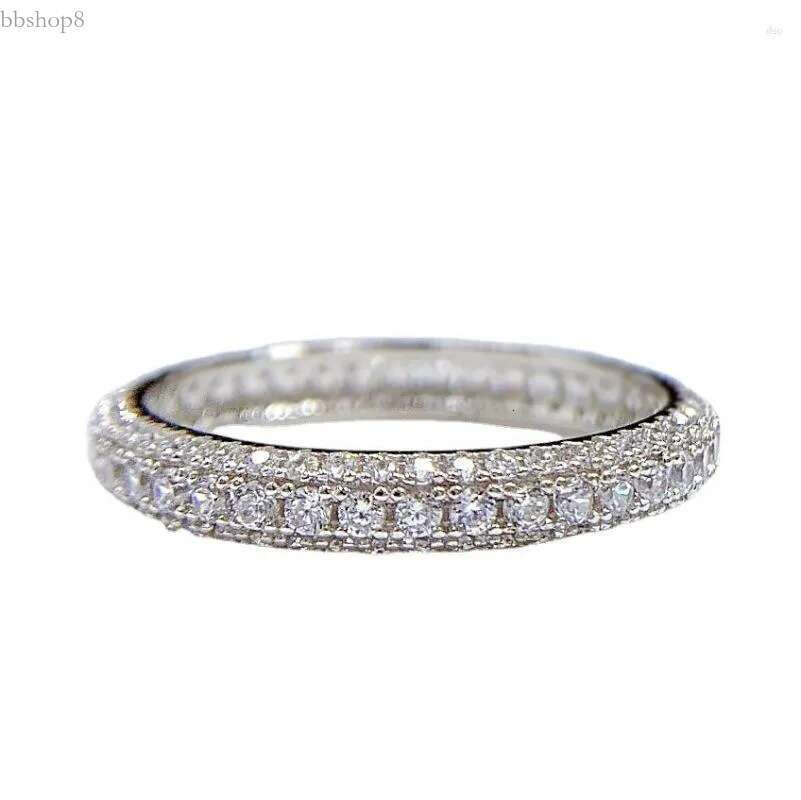 Cluster Rings Eternity Micro Pave Moissanite Dia Ring Real Sterg Sier Wedding Band For Women Men Engagement Jewelry