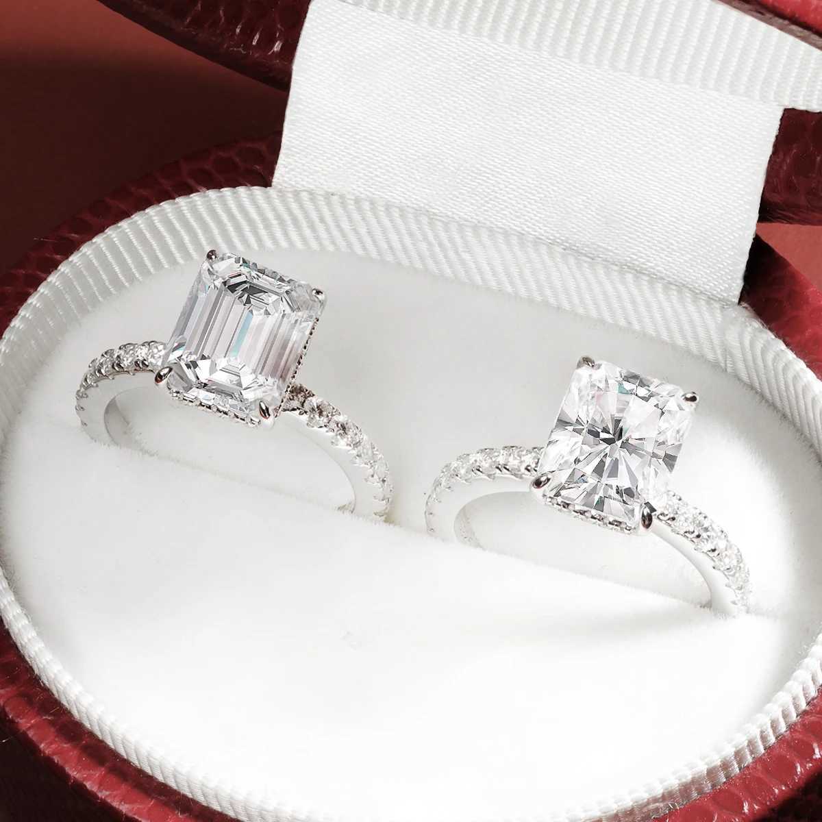 OEVAS 4 ct D Color Radiant Emerald Cut full Moissanite Wedding Ring For Women 100% 925 Sterling Silver Party Fine Jewelry