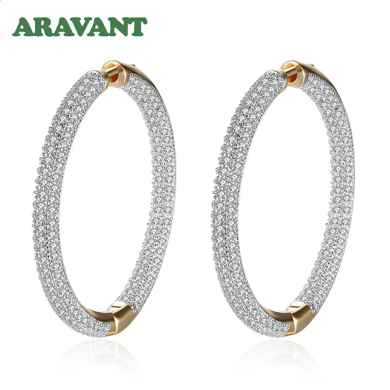 925 Silver 34mm 18K Gold Circle Hoop Earrings For Women Fashion Wedding Jewelry250120