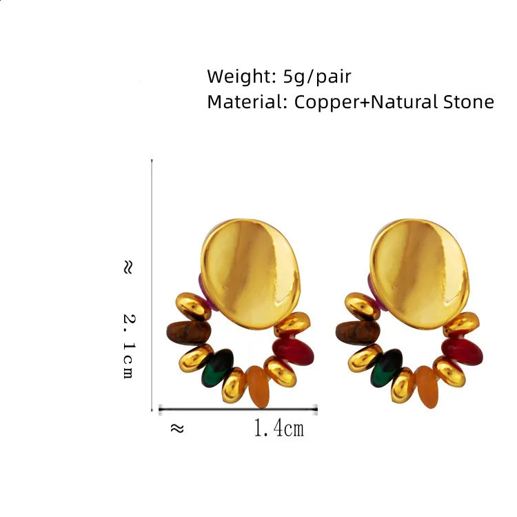 Vintage Natural Stone Beaded Earrings for Women Fashion Jewelry Copper Plated 24K Gold Elegant Ear Accessories 250117
