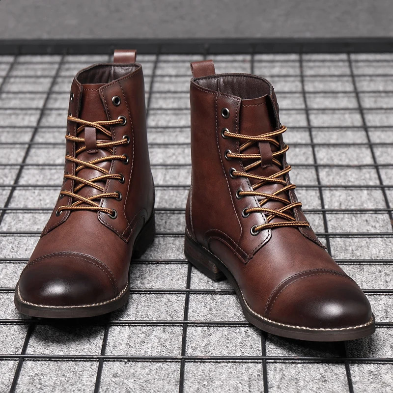 Men Fashion Boots Arrival Britsh Vintage Leather Boots Shoes Men Boots Autumn Winter Mens Ankle Boots Plus Size 250120