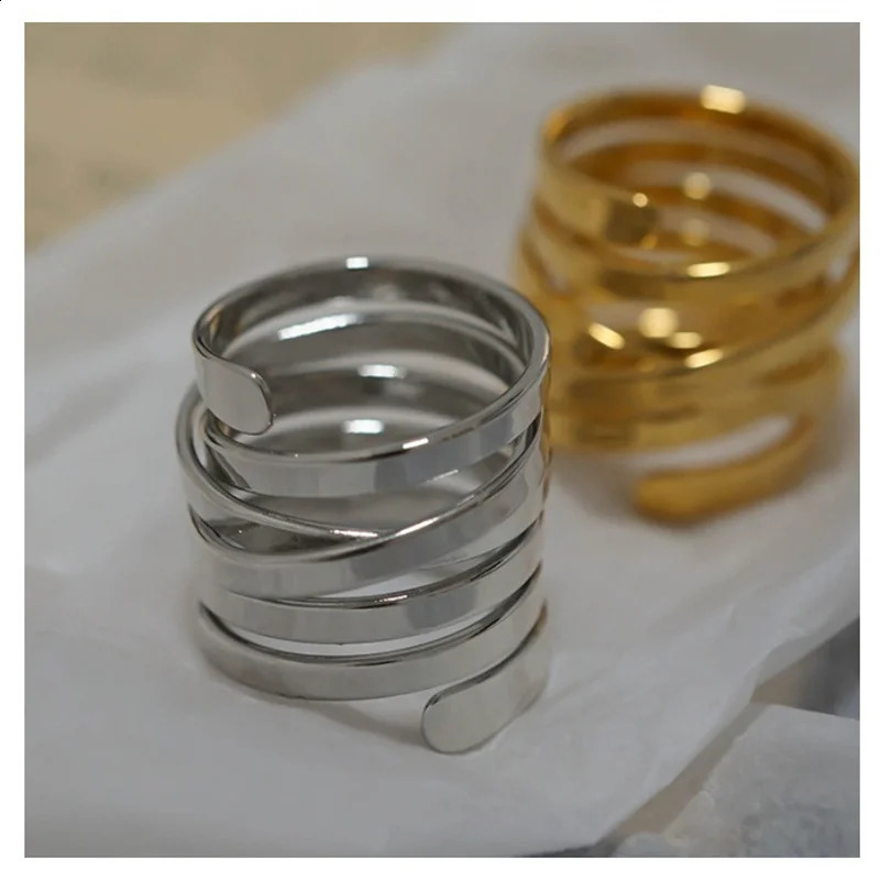 Fashion Wrapped Cross Lines Ring Creative Spiral n Real 18k Gold Plated Brass 250109