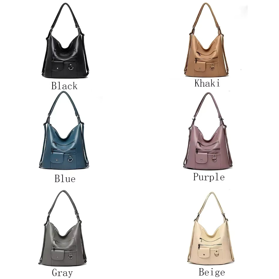 2024 Large Retro Women Shoulder Bag Designer Multi-Functional High Capacity Solid Color Leather Backpacks