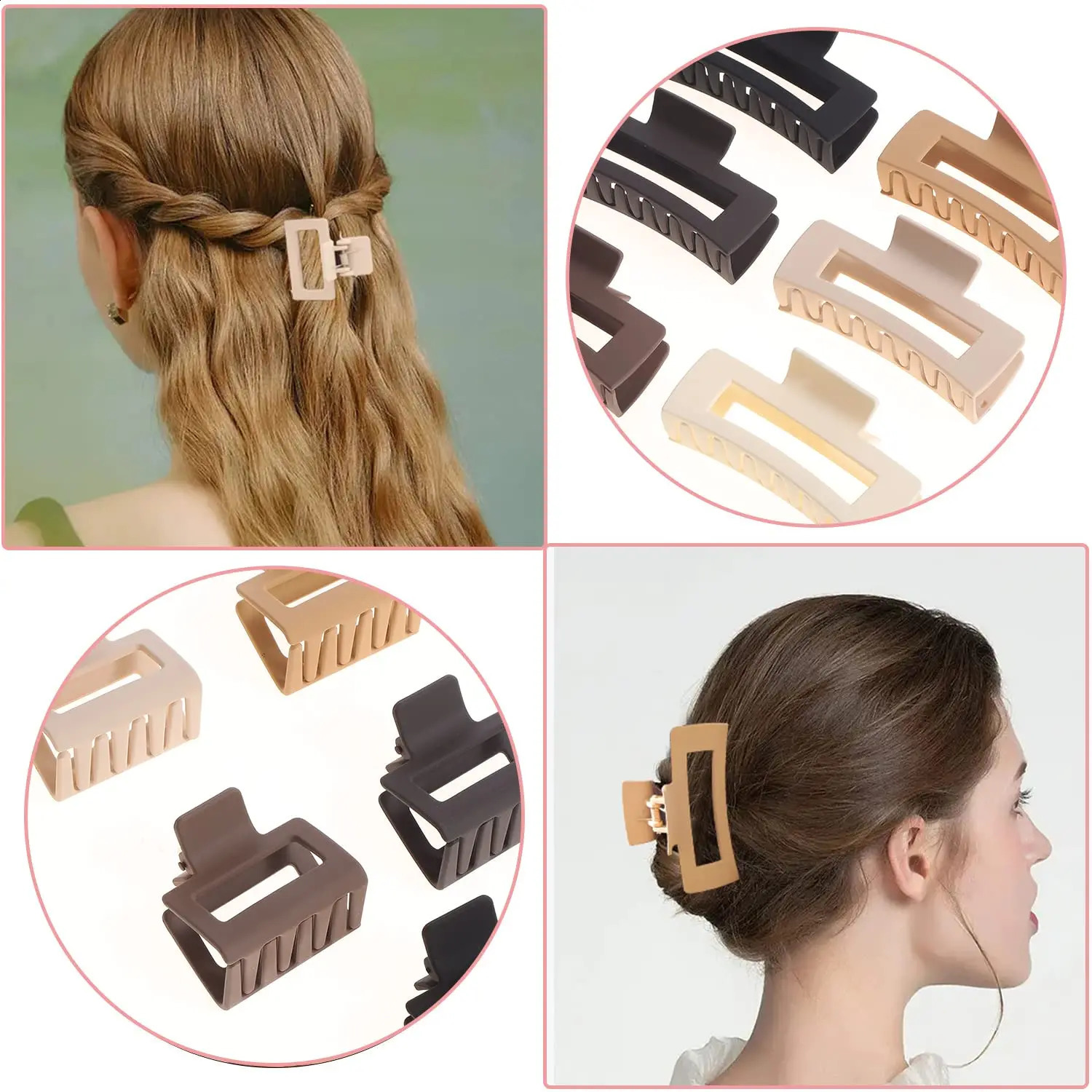 12-Pack Square Claw Clips Large And Small Unisex Rectangular Non-Slip Matte Large Hair Clips For Women 250120