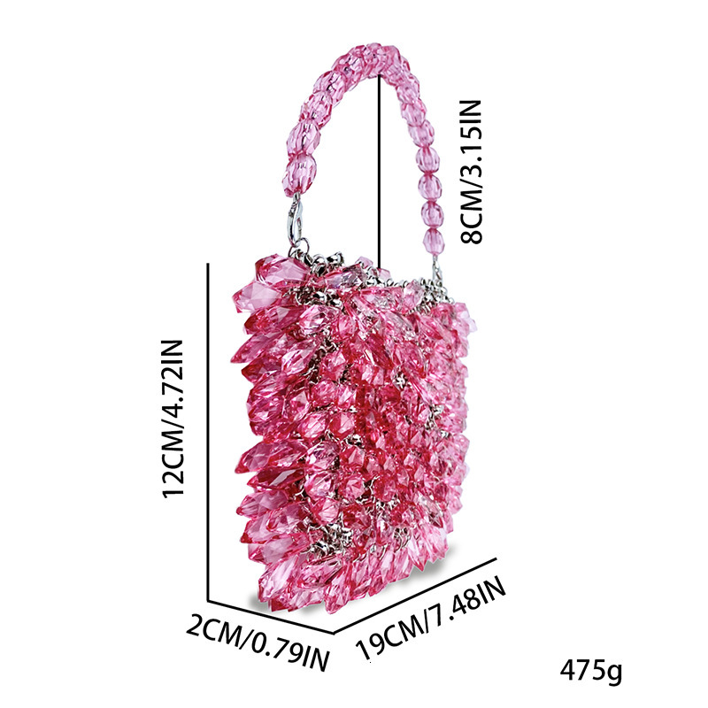 24 New Diamond Bucket Banquet Palace Style Handmade Woven Crystal Bead Water Droplet Bag, Handbag