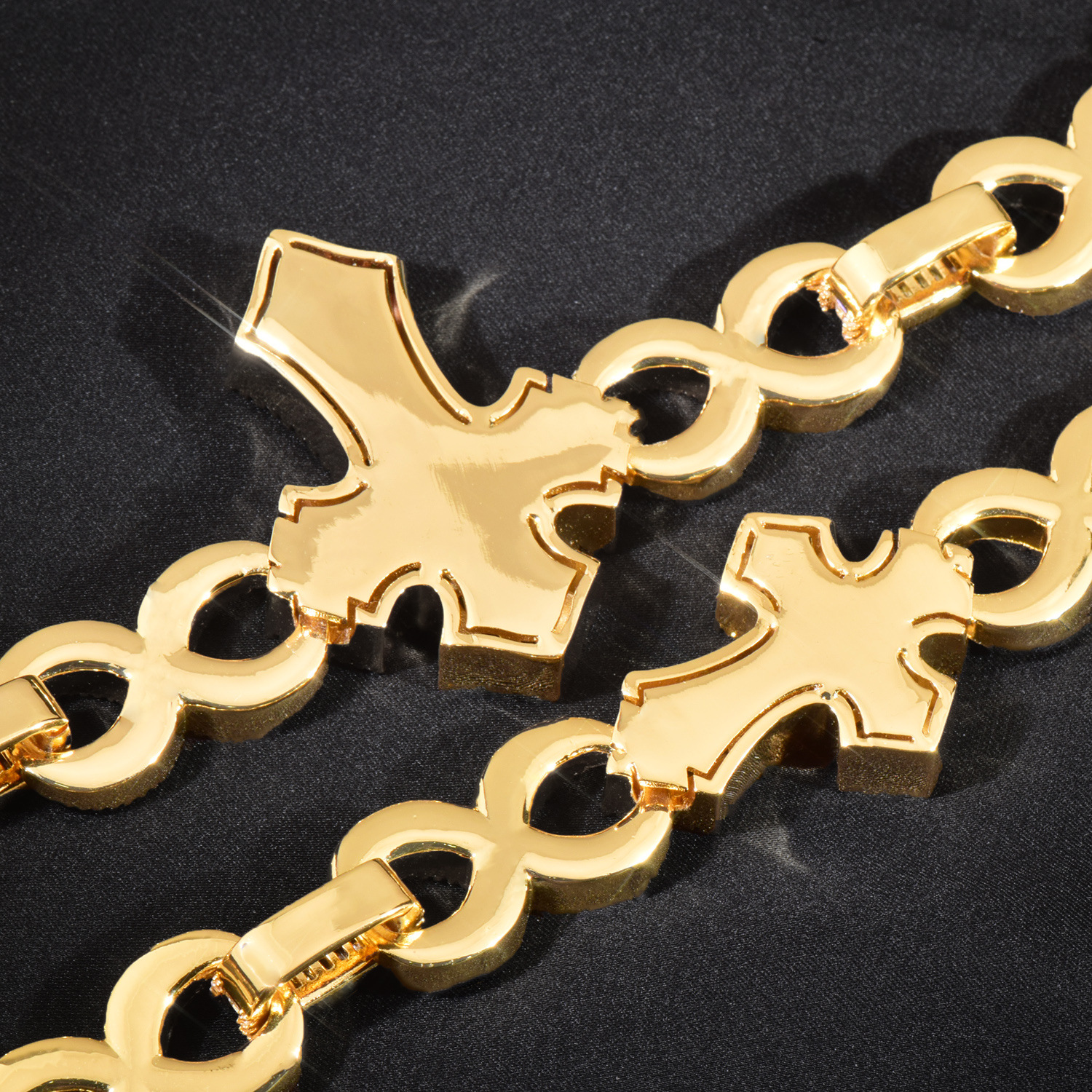 Hip Hop 8 Shape Infinite Cross Cuban Chain Necklace Bracelets 5A Zircon Mens Jewelry