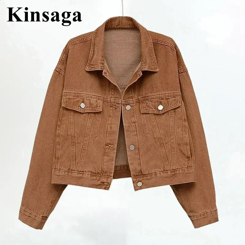 Women Street Harajuku Vintage Brown Short Denim Jackets Xl Spring Street Y2K Cropped Jeans Coats Outwear 90S s Jean Tops 250121
