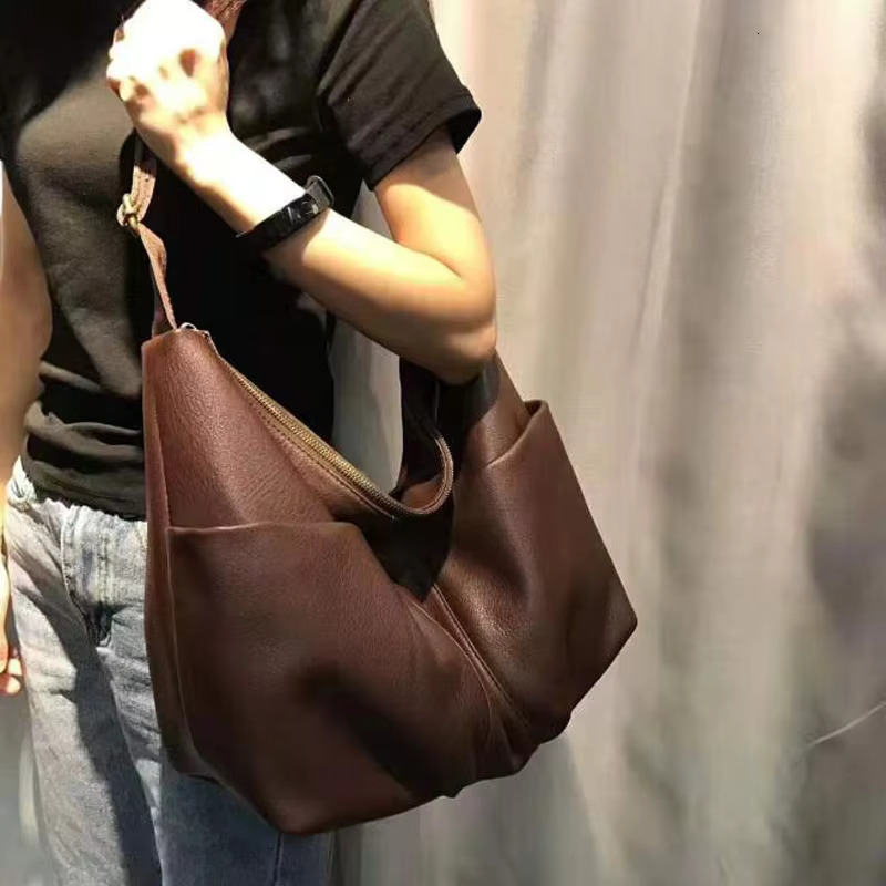 Genuine Leather Shoulder Capacity 100% Natural Cowhide Tote Women Big Casual Satchel Top Quality Multi Pockets Bags
