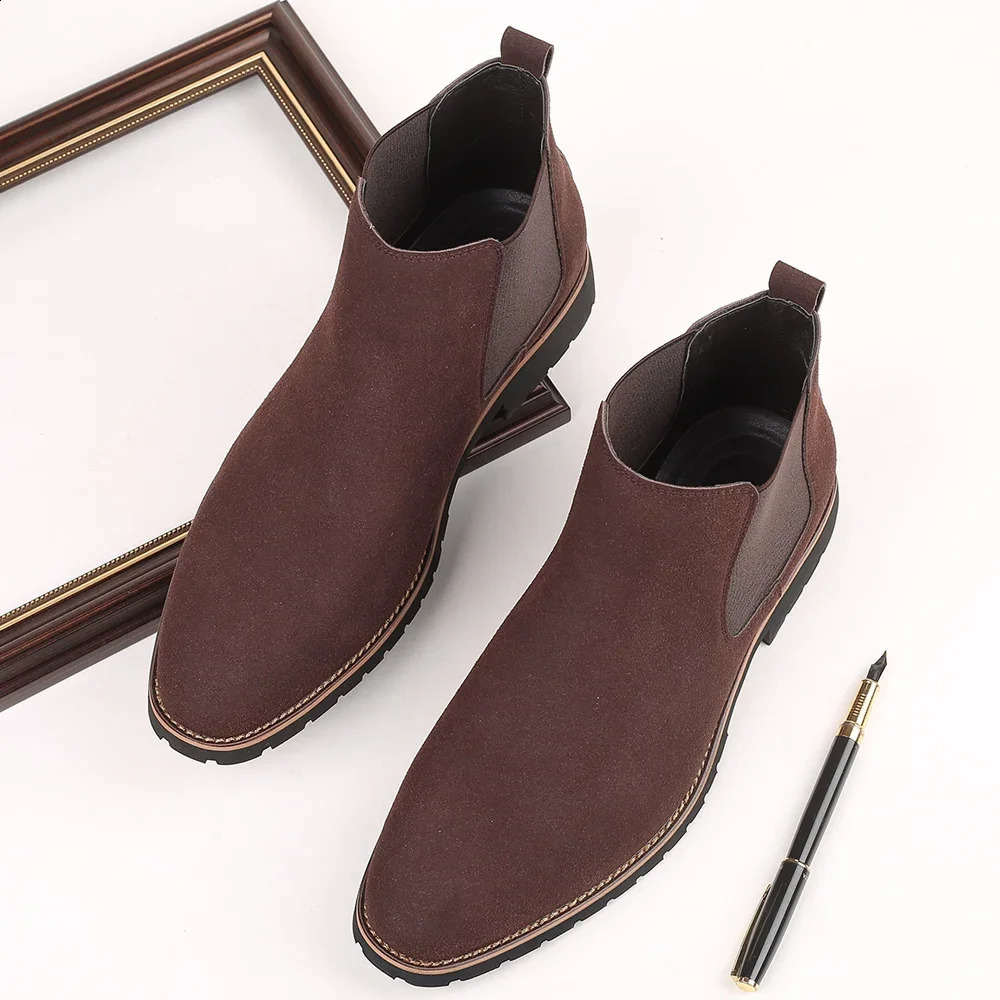 Fashion Mens Ankle Boot Leather Mens Chelsea Boots Men Shoes Casual Black Sleeve Boots Outdoor High Top Wedding Shoes Male 250120