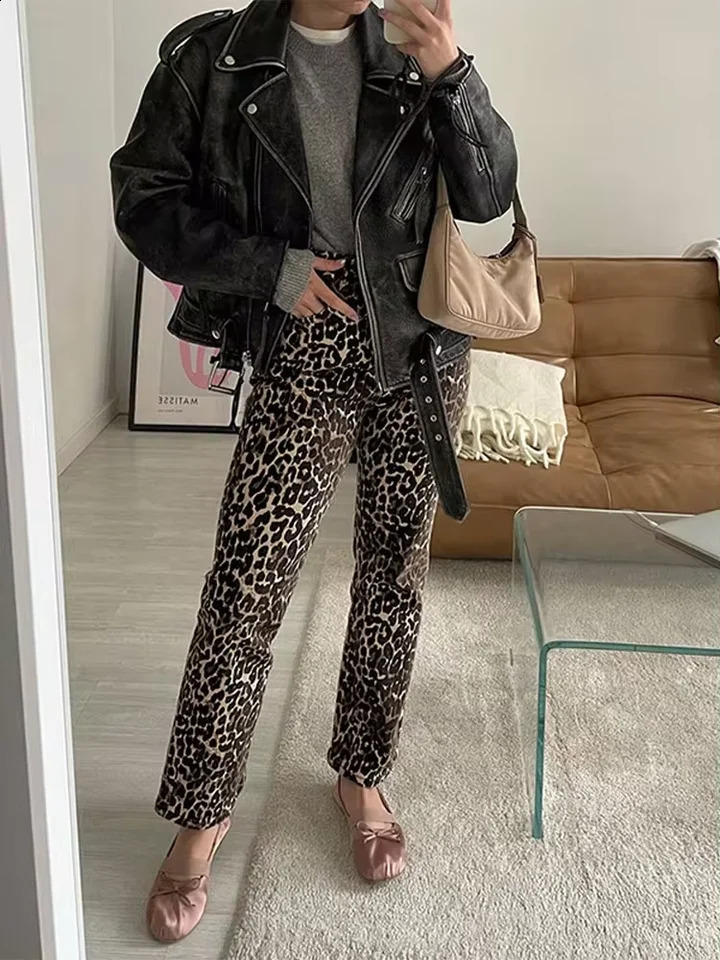 Fashion Leopard Print Slim Pencil Pants For Women High Waist Zipper Bodycon Trousers Chic Female Commuting Streetwear 250122