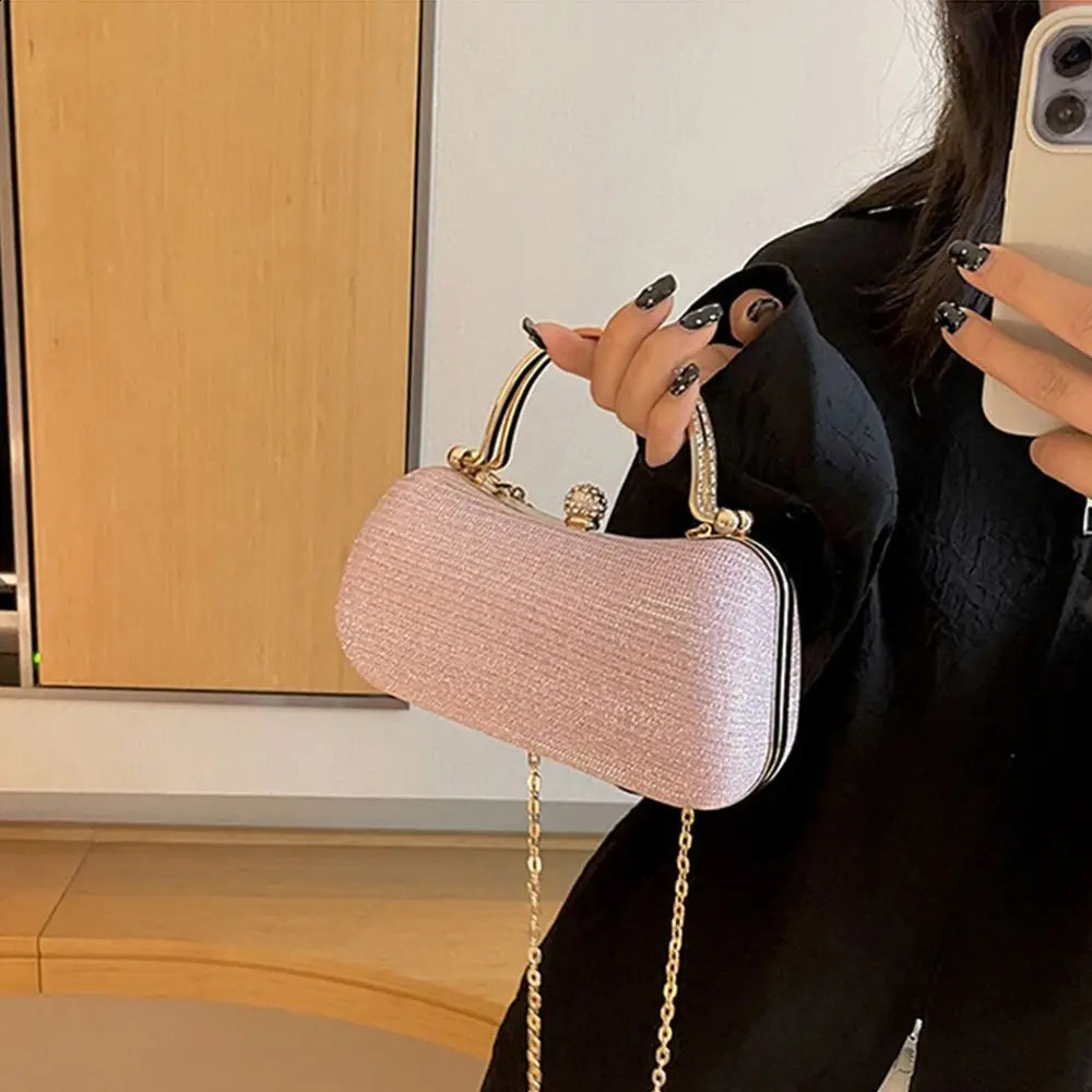Glitter Evening Banquet Bag Clutch Handbag Women Metal Top Handle Square Rhinestone Messenger Purse Chain Bag Box 250122