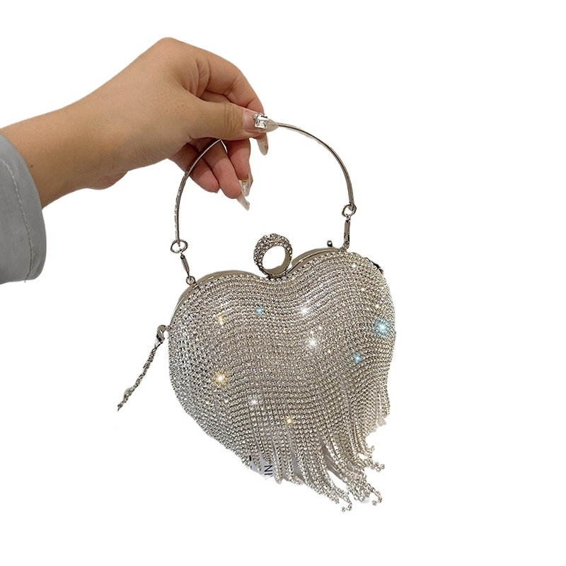 Ladies' Bagsnew style Handheld Water Diamond Love Feel Tassel Banquet Celebrity Dress Bag