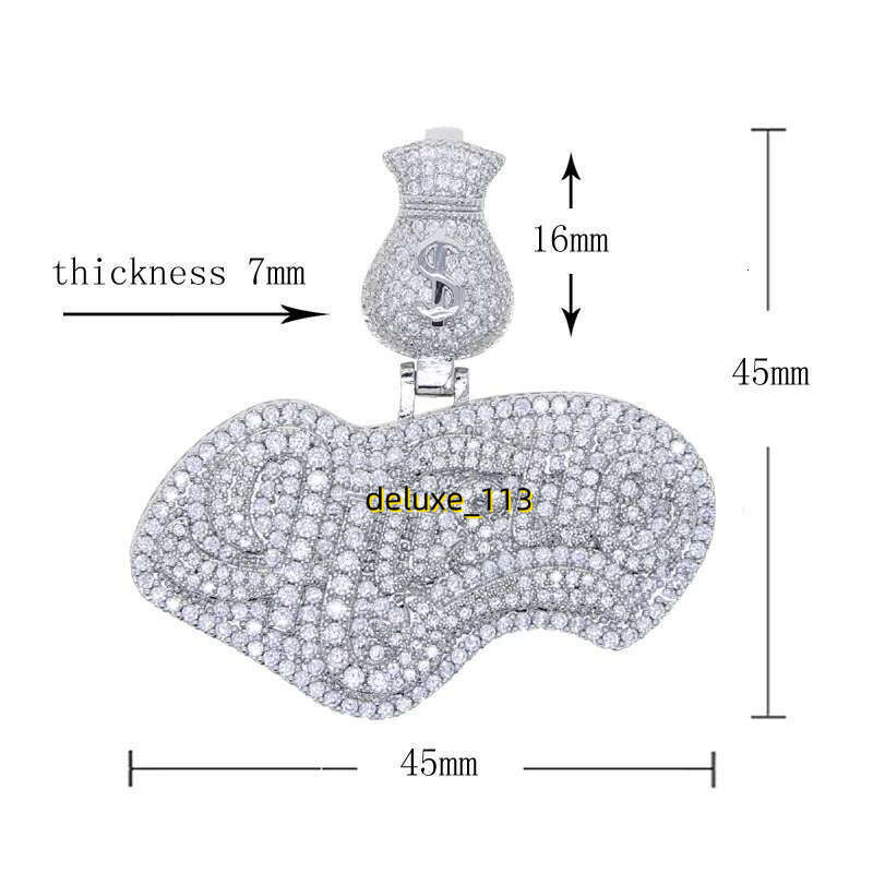New Designer Mini Money Bag Cursive Hustle Letter Charm Pendant Necklace with Rope Chain Hip Hop Women Full Pave 5A Cubic Moissanite Men Gift Jewelry