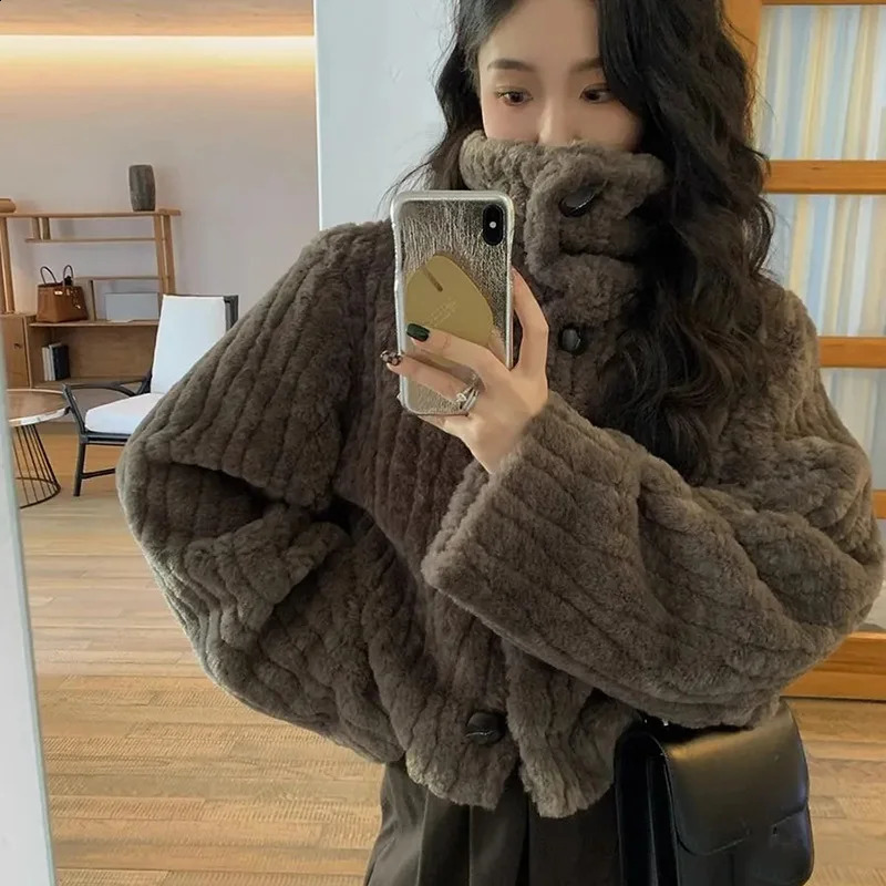 Rimocy Winter Warm Lambswool Coat Fashion Korean Padded Cotton Outerwear Woman Stand Collar Cropped Jacket Female 2024 250113Z