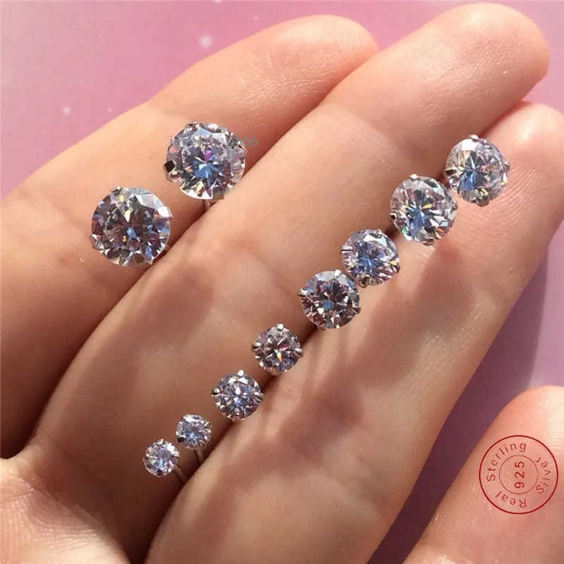 Tiny Round Cubic Moissanite diamond 925 Sterling Silver Wedding Studs Earrings for Women Fashion Mens Small Moissanite Earings Christmas Jewelry