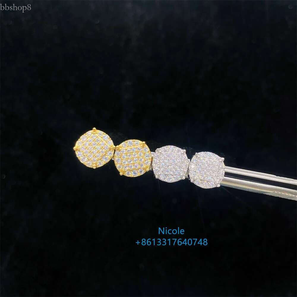 Iced Out Hip Hop Round Shape Vvs Moissanite Stud Earrings Sterg Sier Men and Women