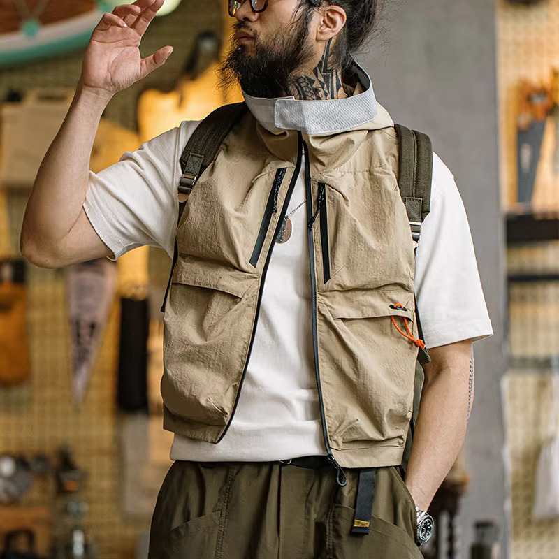 Maden Outdoor Quick Dry Men's Vest Multi-Pocket Hooded Camping Fishing Mountain Waistcoat Tactical Hunting Sleeveless Jackets