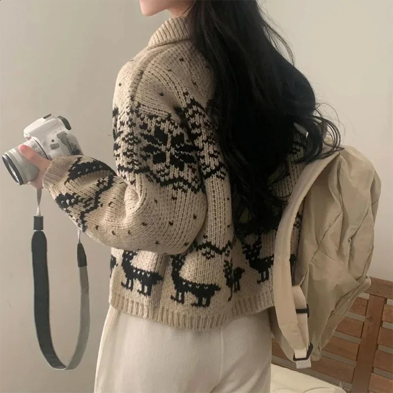 Spring Womens Knitted Top Artistic Vintage Nordic Style Horn Button Snowflake Sweater CrossBorder European And American 250114