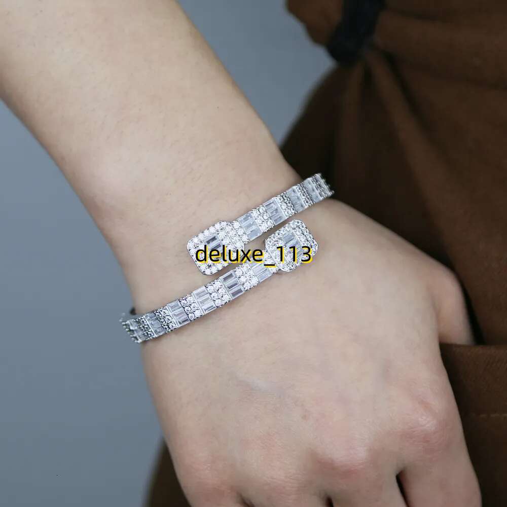 Iced Out Baguette Open Cuff bracelet Bangle Micro Paved Bg Square Cubic Moissanite Bracelet Rapper Punk Jewelry for Women