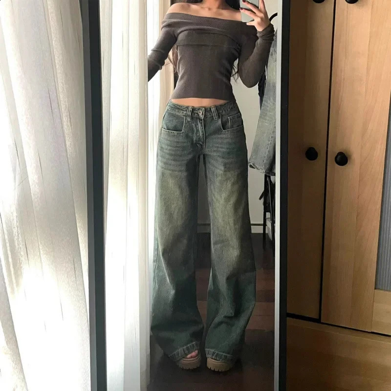Y2k Vintage Baggy Jeans for Women Washed Casual High Waist Loose Denim Pants Streetwear Korean Wide Leg Trousers 250121