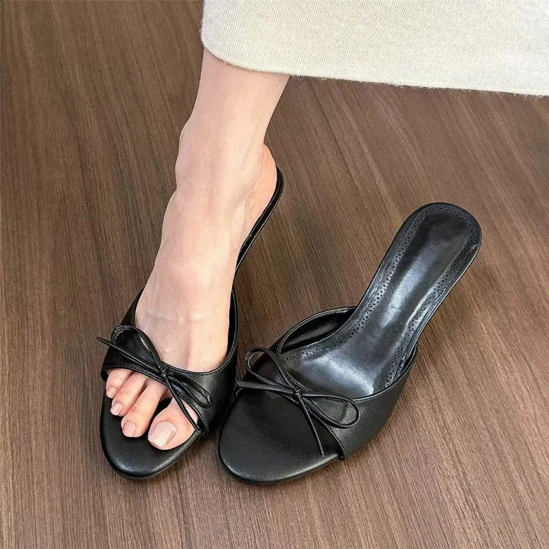 Fashion Bow Ladies High Heels Womens Open Toe Stiletto Slippers Womens Shoes Summer Classic Solid Color Sandals 250113