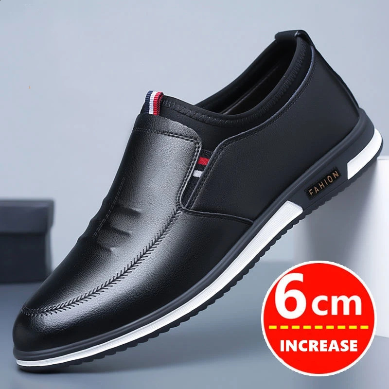 Men Hollow Breathable Cow Leather Casual Elevator Shoes Soft Comfortable Flat/6cm Hidden Heels Height Increase Sneakes Tall Shoe 250209