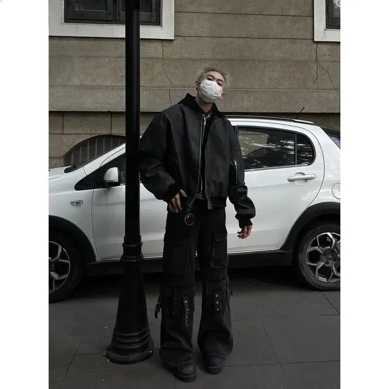 2024 Model Mens Illusion Hooded Leather Jacket American Style Vintage Loose Fit Versatile Work Clipon 250109Z