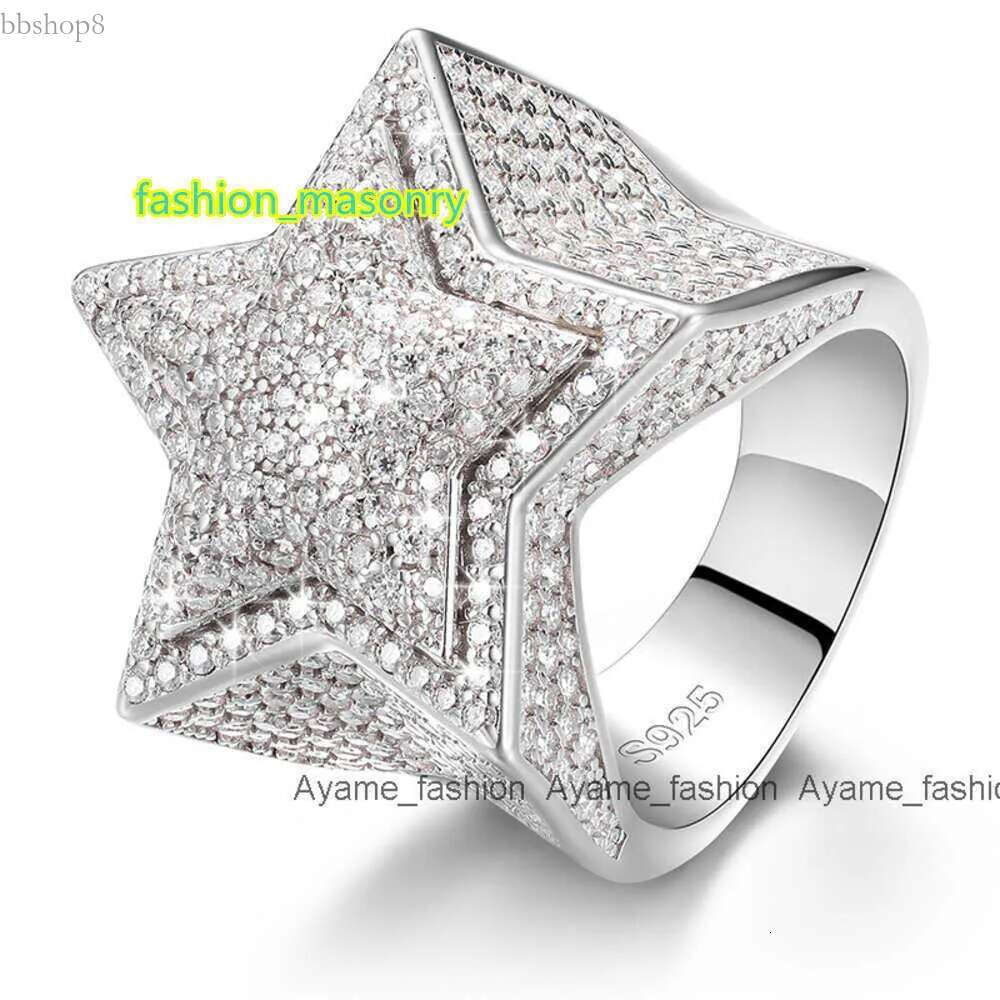 VVS Moissanite Dia Star Ring With GRA CertificateHiphop Men Women Fine Jewelry Iced Out Gold Plated Sterg Sier