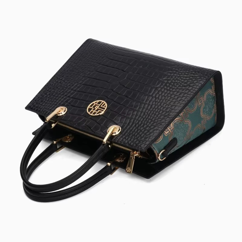 Designer Chinese Embroidery Fashion Handbag Real Cowhide Women's Bag High Quality Genuine Leather