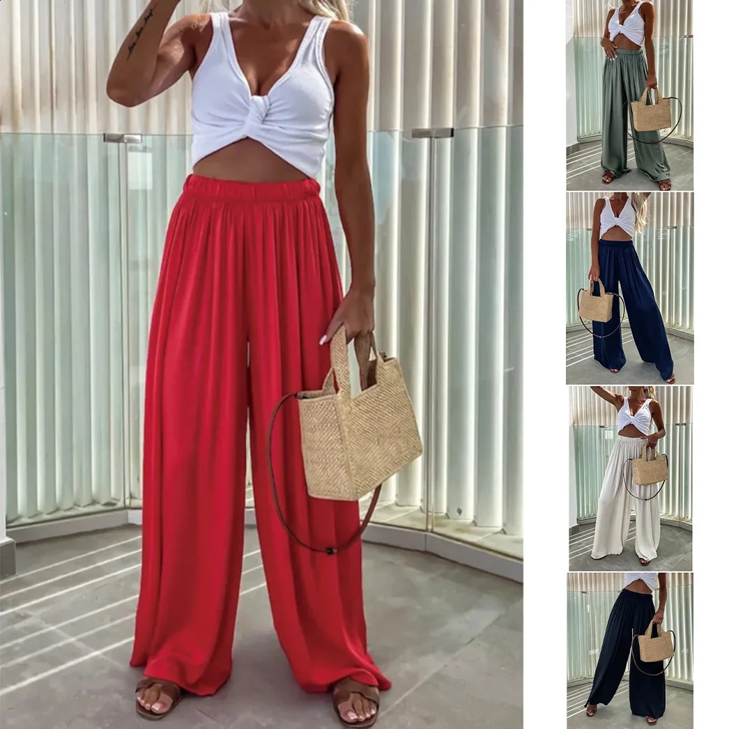 Womens Casual Wide Leg Pants with a Drooping Feel 250117