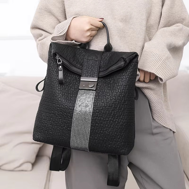 New Ms Designer Women Capacity Leather Black Backpack Casual High Quality School Backpacks For Girls Travel Bagpack