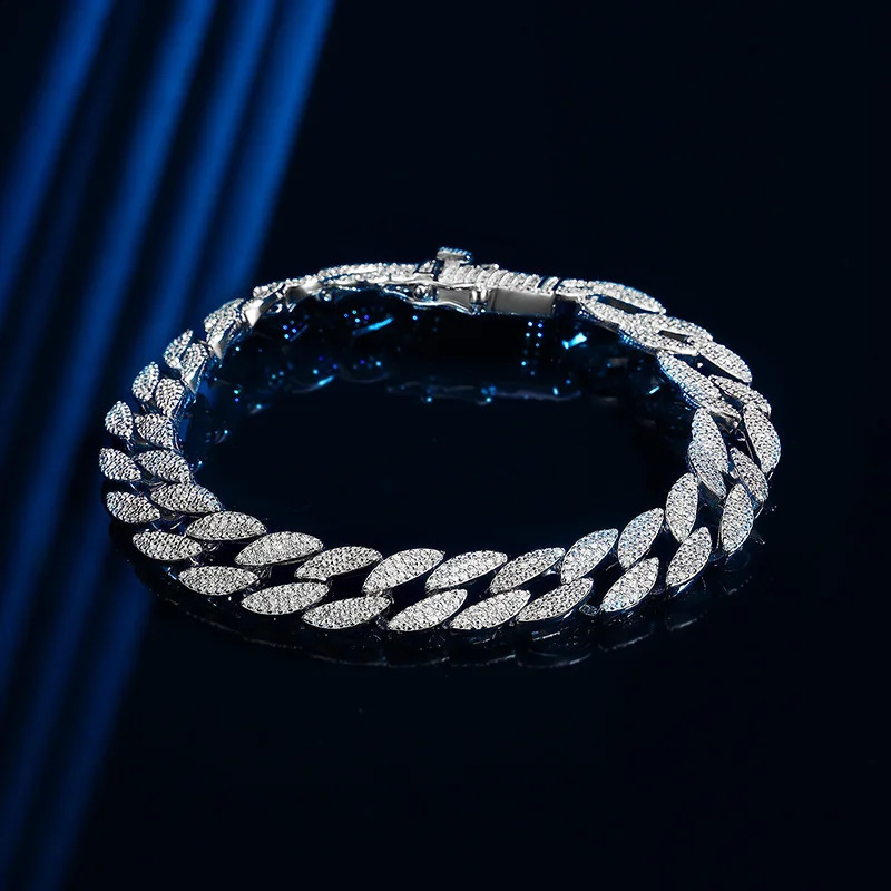 Smyoue 10mm All Zircon Cuban Bracelet for Men Women Hip Hop High Carbon Diamond Chain 100% 925 Sterling Silver Bangle 16-23cm 250121