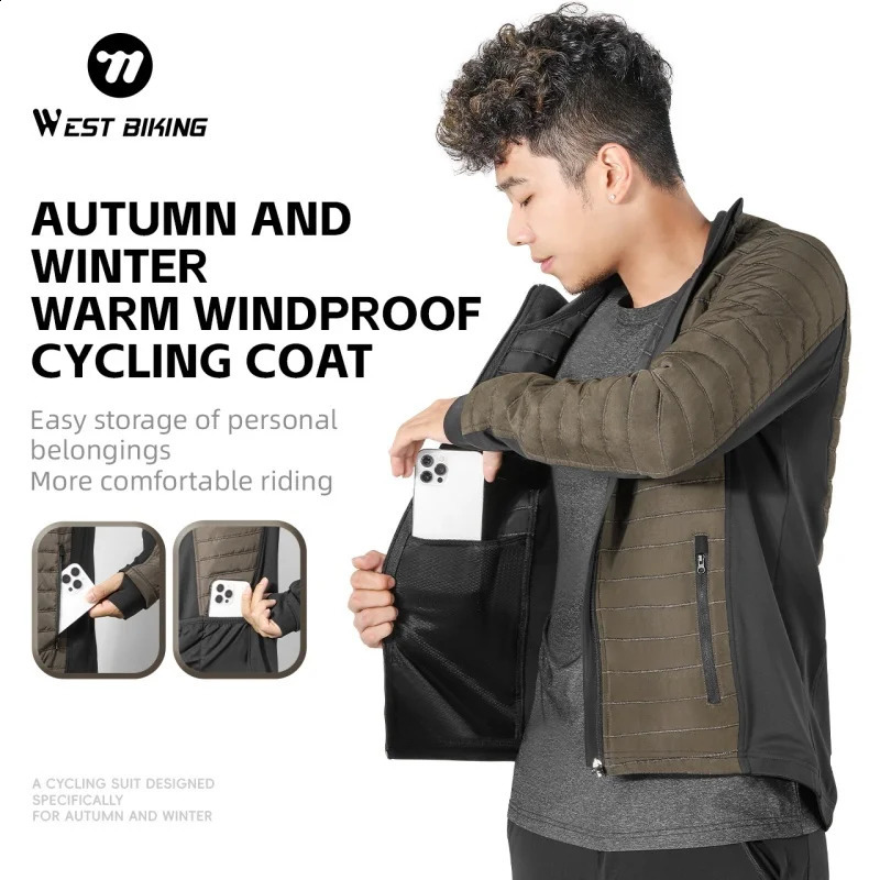 WEST BIKING Autumn Winter Keep Warm Cycling Coat Jacket Mens Windproof Outdoor Sport Fleece Clothes 250122