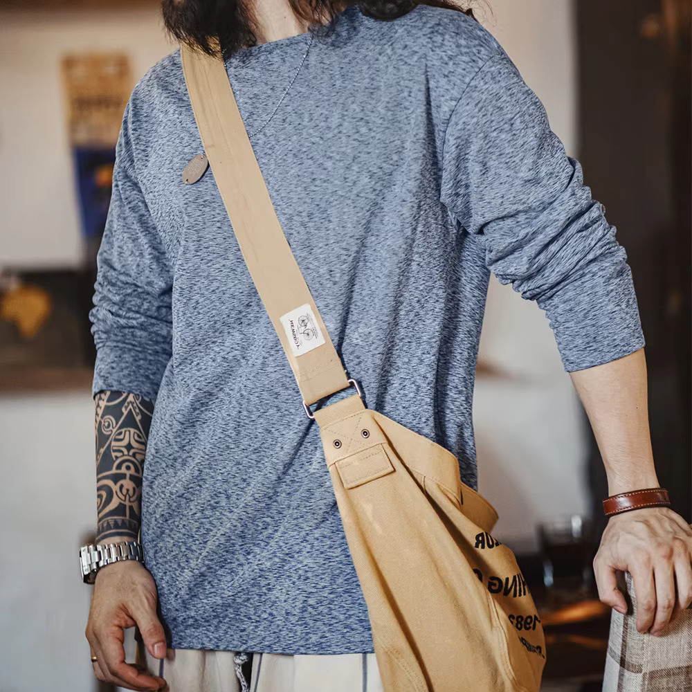 Maden Vintage Double-Sided Brushed Fleece Long-Sleeved T-Shirt Warm Inner Round-Neck Base Layer Shirt Men's Fall Pullover