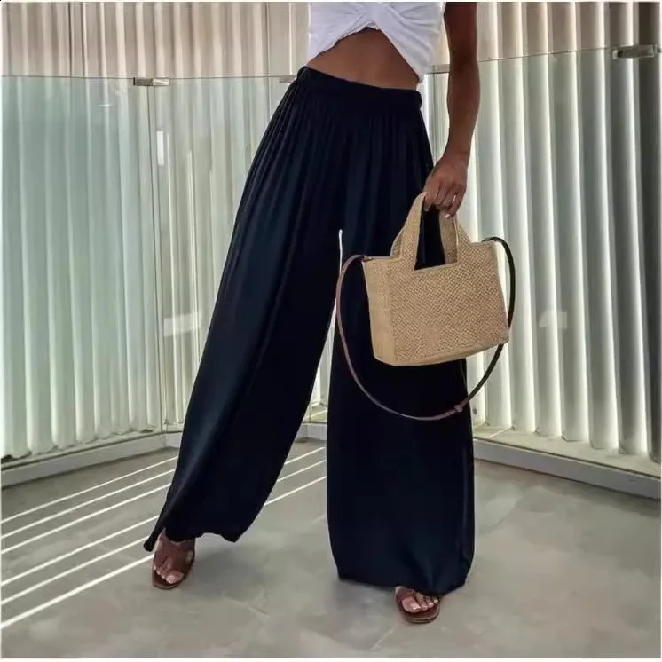 Womens Casual Wide Leg Pants with a Drooping Feel 250117
