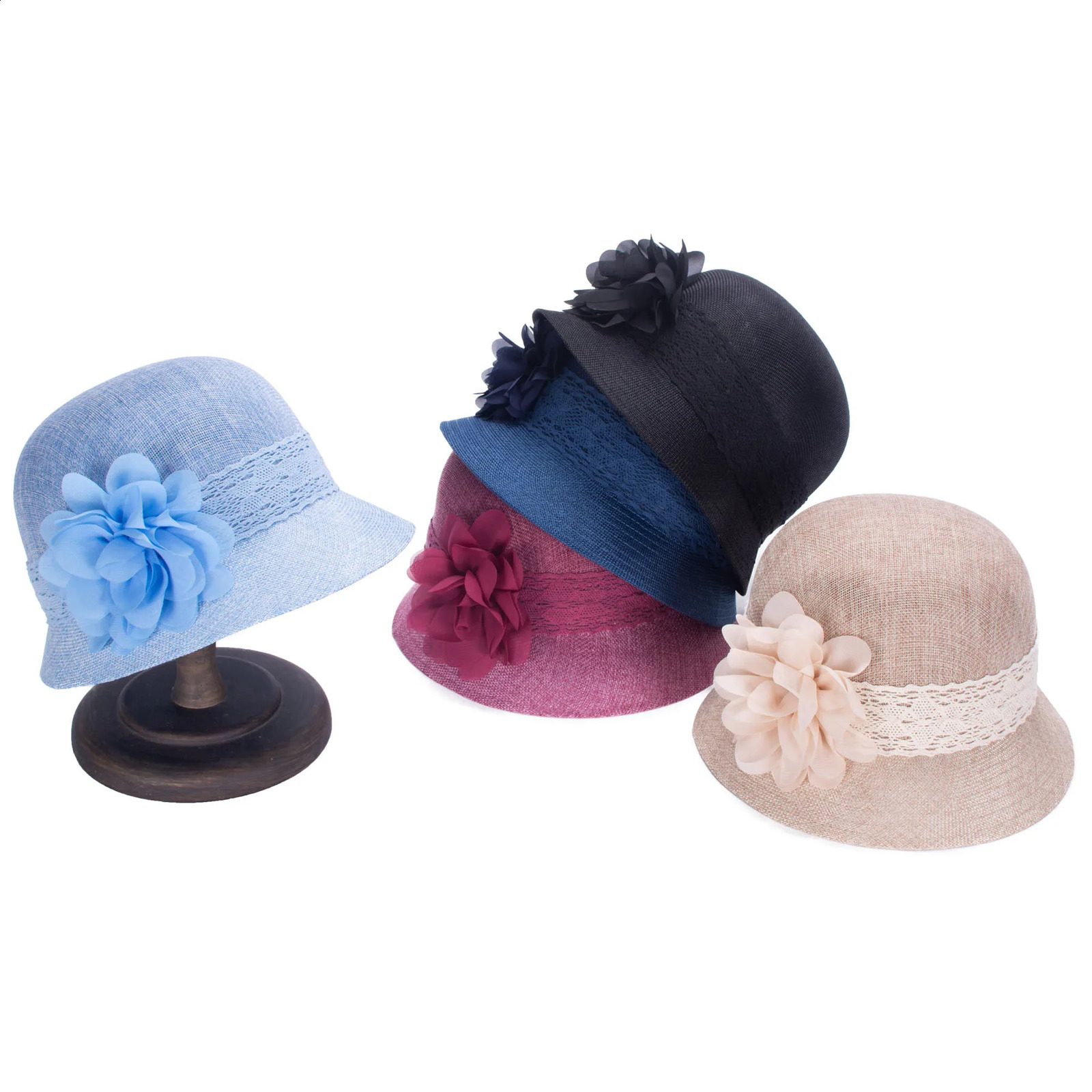Lawliet Womens Lace Polyester Cloche Bucket Wedding Occasion Hats Sun Beach Cap A610 250118